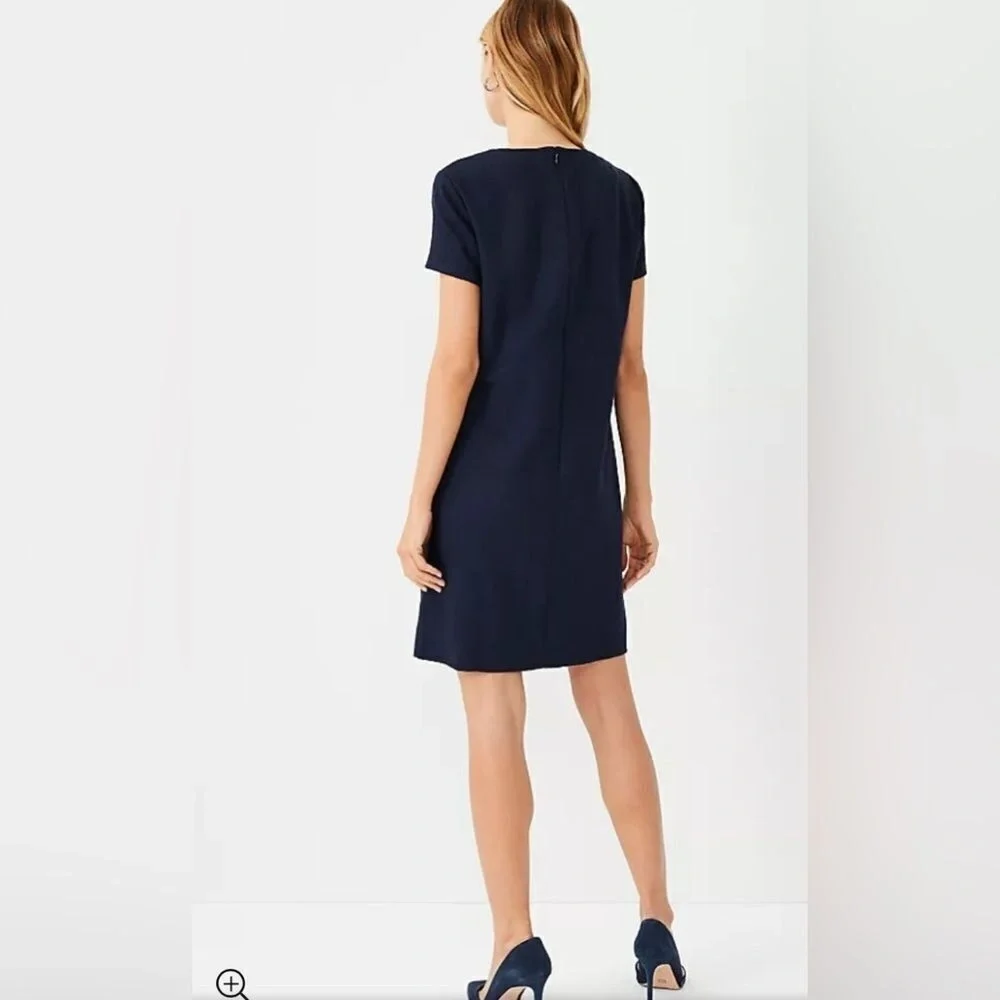Ann Taylor NWT Short Sleeve Navy Blue Textured Pocket Shift Dress Sz 16 - Picture 2 of 11